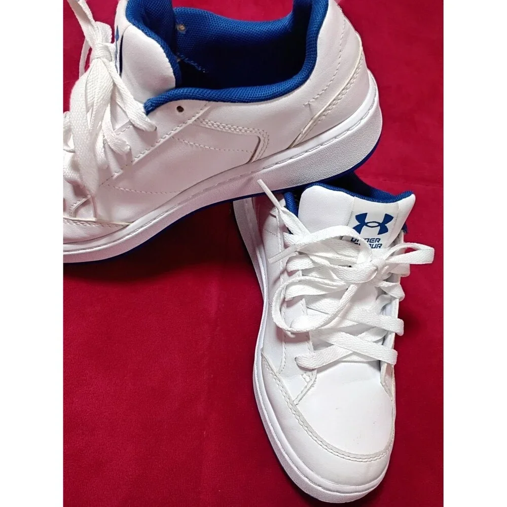 Under Armour White and Blue Kids Lace-Up Sneakers Size 5y